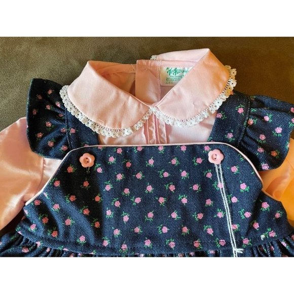 12M NWT Vintage Tiny Tots Original Denim Rose Print 2-Piece Dress & Long Sleeved - Picture 3 of 7